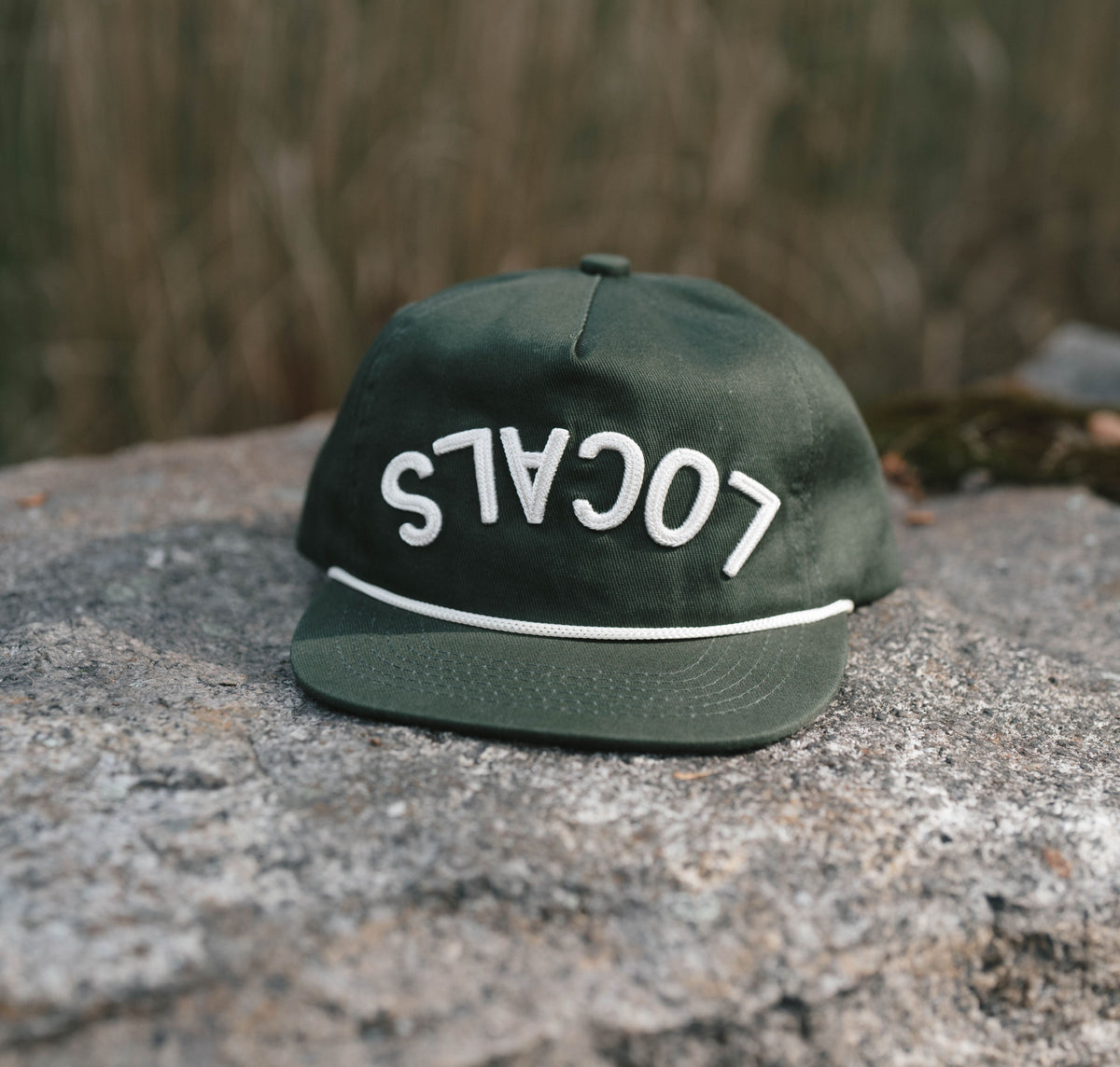 Upside-Down LOCALS snapback hat in olive green